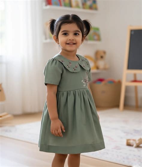 Pastel Green Embroidery Cotton Frock | Nakshatra Kids – NakshatraKids LLP