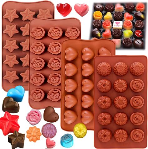 ENBRWAS : 4 Pack:Chocolate Molds Silicone,Flowers Silicone Molds,Cake ...