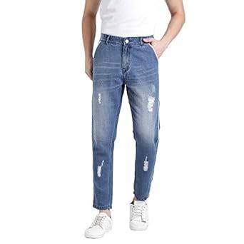 Buy Realm Denim Jeans Pant for Men | Mid Blue Ripped Side Piping Detail ...