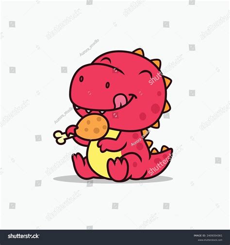 Cute T-rex Eating Meat Dinosaurs Cartoon-illustration Stock Vector ...
