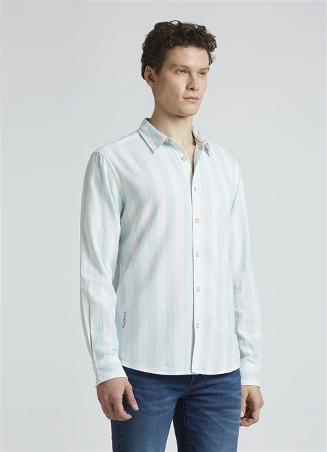 Blue Open Structure Stripes Full Sleeve Shirt | Pepe Jeans India