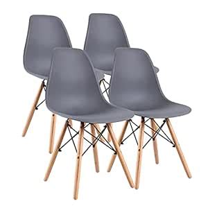 Amazon Basics Modern Dining Chair Set, Shell Chair with Wood Legs for ...