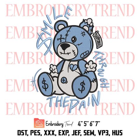 Bear Smile Through The Pain Blue Embroidery, Jordan 1 Jordan Outfit ...