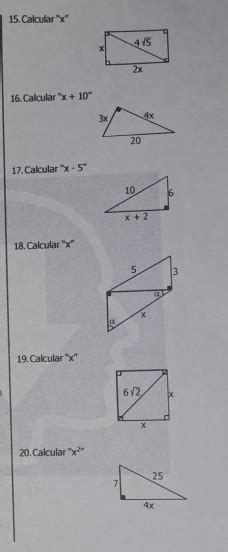 Solved: Calcular ''x'' 16. Calcular " x+10° 17. Calcular^nx-5^n 18 ...