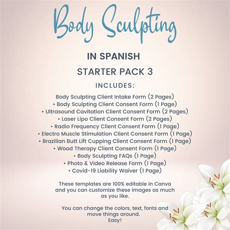 SPANISH Body Sculpting Consent Forms, Editable Body Contouring Client ...