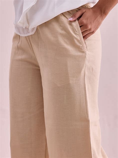 Light Beige Viscose Blend Linen Palazzos – Go Colors India