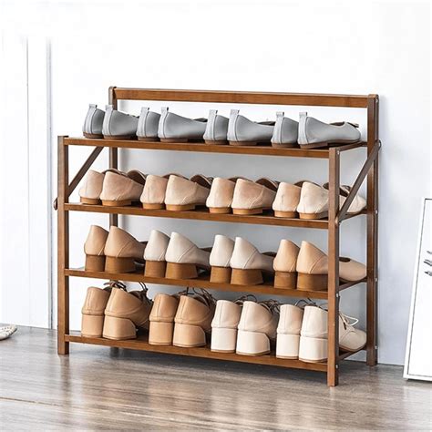 HomeEssentials Foldable Wooden Shoe Rack – 4 Tier Bamboo Shoe Stand ...