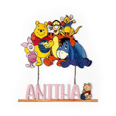 Winnie-the-Pooh Themed Hand-Painted Wooden Kids Name Plate – Plumeria