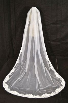 One tier lace cathedral length bridal veil with beading, crystal ...
