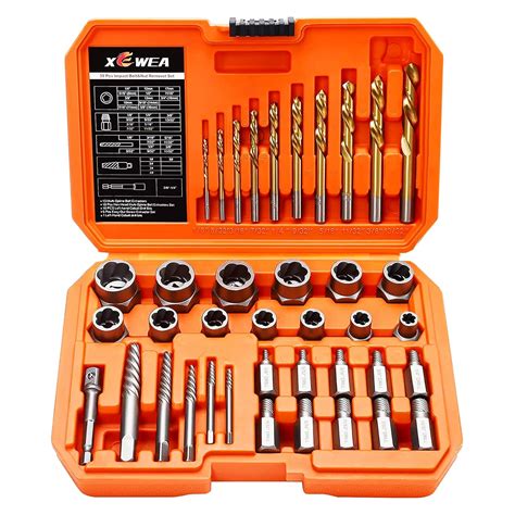 XEWEA Screw&Bolt Extractor Set and Drill Bit Kit, Easy Out Broken Lug ...