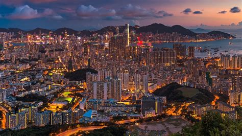 Wallpaper Beautiful city night, Hong Kong, China, buildings, lights ...