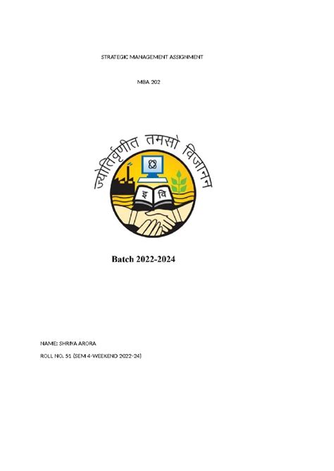 SM Assignment - STRATEGIC MANAGEMENT ASSIGNMENT MBA 202 NAME: SHRIYA ...
