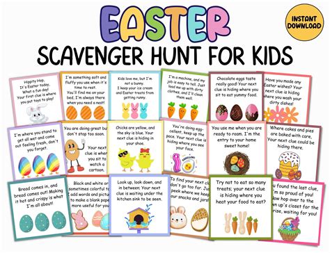 Easter scavenger hunt indoor treasure hunt kids scavenger hunt clues ...