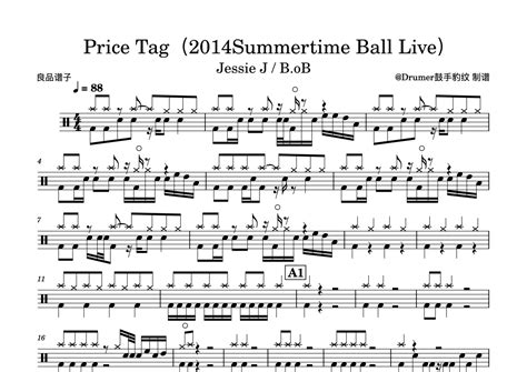 Price Tag鼓谱 - Jessie J/B.o.B - 架子鼓谱 - 2014Summertime Ball Live - 琴谱网