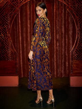 Yumi Textured Velour Wrap Midi Dress