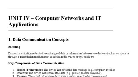 UNIT IV- IT - Computer Networks and IT applications: Data communication ...