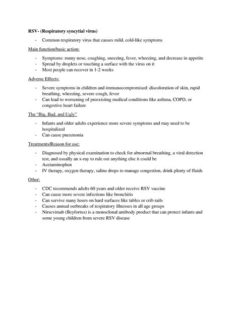 RSV - RSV study sheet - RSV- (Respiratory syncytial virus) - Common respiratory virus that ...