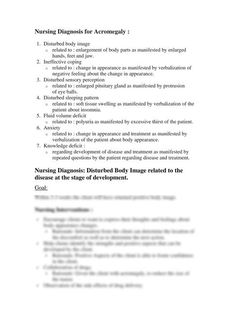 SOLUTION: Nursing diagnosis for acromegaly - Studypool