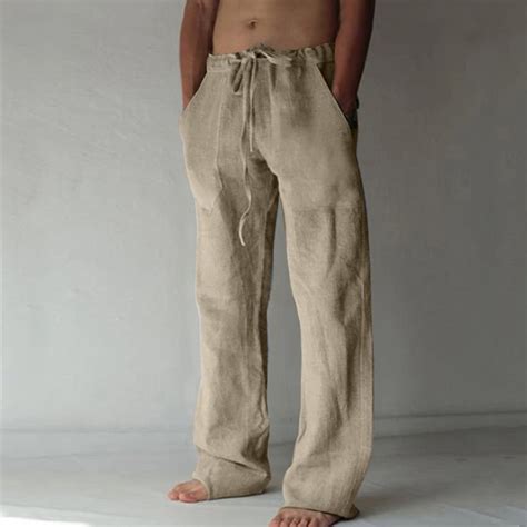 EGNMCR Linen Pants Men Causal Loose Solid Color Cotton And Linen Pants ...