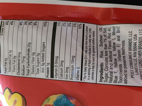 Fruity Pebbles Nutrition Label