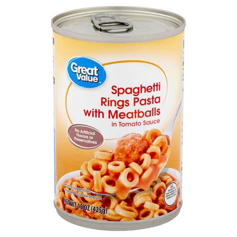 Great Value Spaghetti Rings Pasta with Meatballs in Tomato Sauce, 15 oz ...