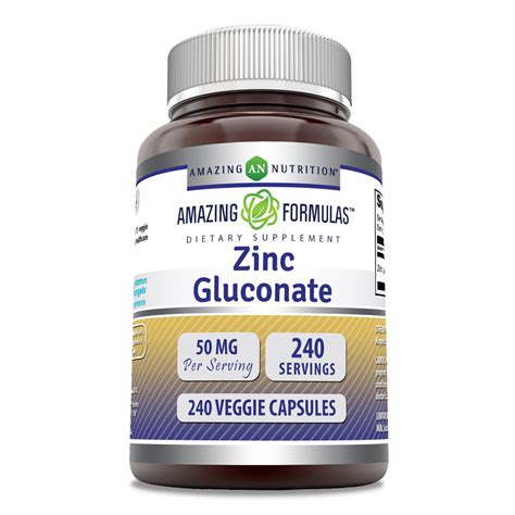 Amazing Formulas Zinc Gluconate | 50 Mg | 240 Veggie Capsules – Amazing Nutrition