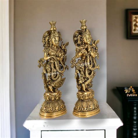 Buy Divine Love: Brass Radha Krishna Idol Set - 21.5" Tall Masterpieces ...