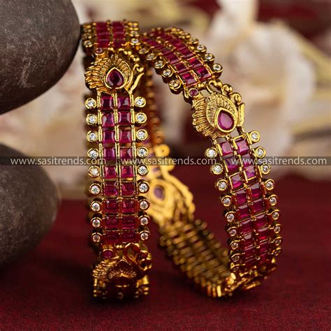 Multi-Coloured AD Bangle Pair - Traditional Peacock Design for Women ...