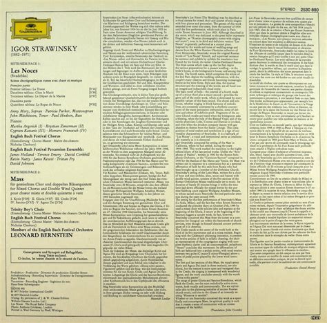 Leonard Bernstein. English Bach Festival Orchestra. Strawinsky. Les ...
