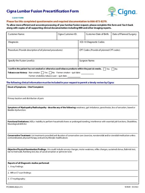 Cigna Lumbar Fusion Precertification Form - Fill Out, Sign & Share ...