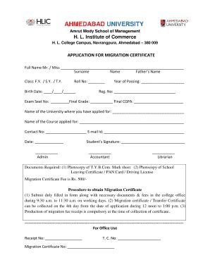 Migration Certificate Application - Fill Online, Printable, Fillable ...