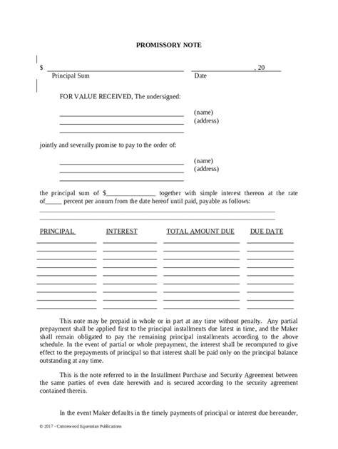 Promissory Note Agreement - Blank Fillable Template | Fill Out, Print ...