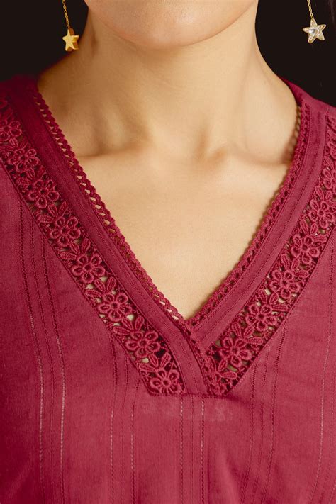 Buy Red Handcrafted Straight Cotton Dobby Kurta for Women | Daily Wear ...
