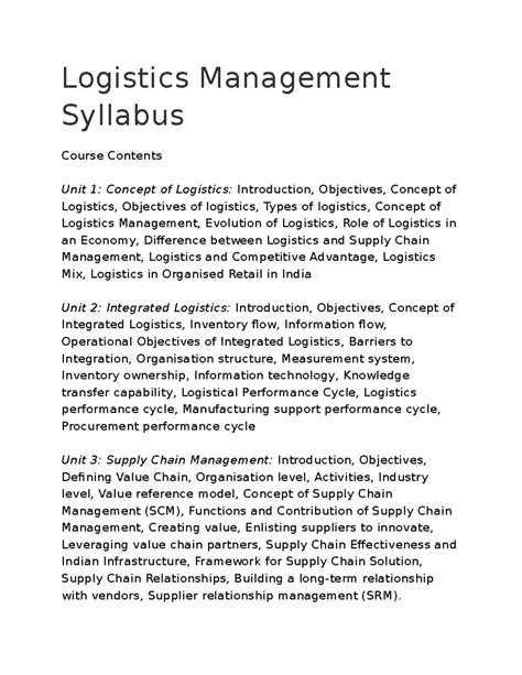 Khoms Logistics notes - Logistics Management Syllabus Course Contents ...
