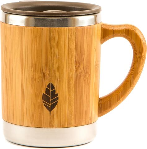 Amazon.com: MyHomeIdeas Stainless Steel Bamboo Mug with Lid and Handle ...