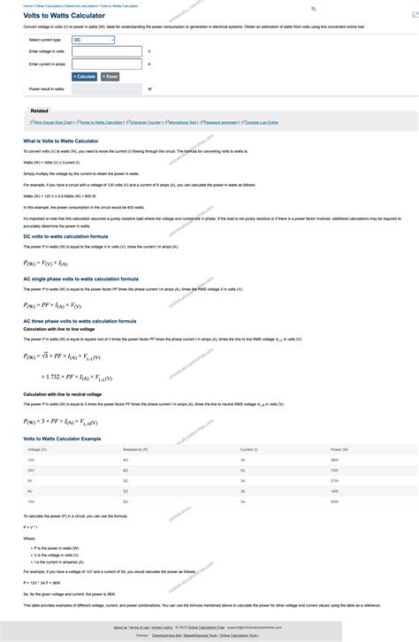 Volts zu Watt Rechner: Schnelle Umrechnung V in W - CalculatorFree
