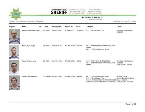 Cerro Gordo County Jail log for May 20