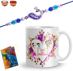 Earnam Designer R-127-UN Gold Finish Rakhi, Greeting Card, Mug Set ...