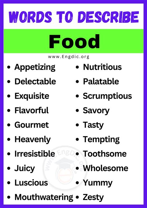 20+ Best Words to Describe Food, Adjectives for Food - EngDic