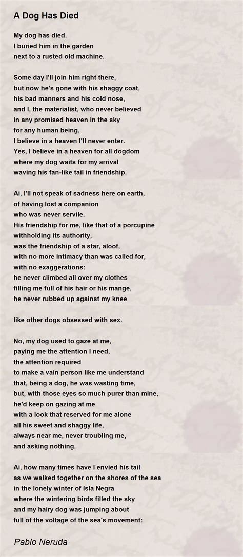 A Dog Has Died Poem by Pablo Neruda - Poem Hunter