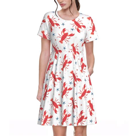 Balery Lobsters And Sea Stars Pattern Womens Dresses Loose Short sleeve ...