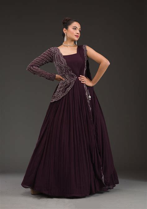Buy Wine Swarovski Georgette Gown - Koskii