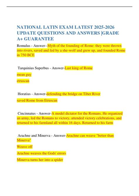 NATIONAL LATIN EXAM LATEST UPDATE QUESTIONS AND ANSWERS |GRADE A+ GUARANTEE - NATIONAL LATIN ...