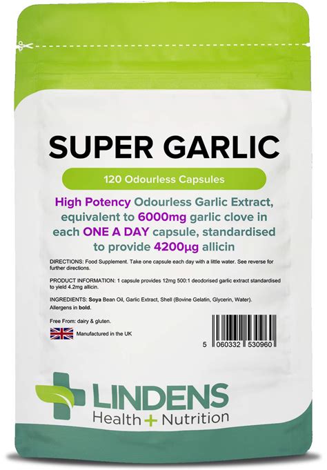 Buy Lindens Super Garlic Odourless Capsules - 120 Pack - High Strength ...