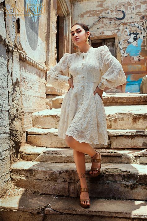 Minakari Classy Women's Embroidered Dress with Bishop Sleeves
