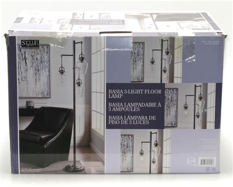 Stylecraft Basia 3-Light Floor Lamp, Dark Brushed Steel Finish