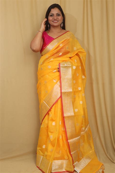 Yellow Banarasi Silk Saree