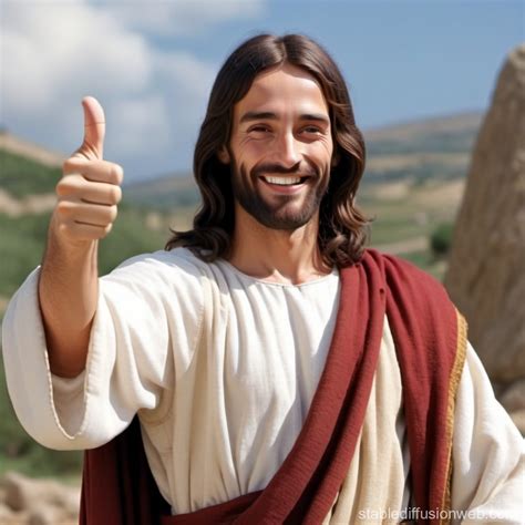 Jesus of Nazareth's Joyful Thumbs Up | Stable Diffusion Online