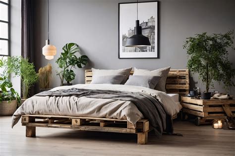 Modern Bedroom With Pallet Bed Free Stock Photo - Public Domain Pictures