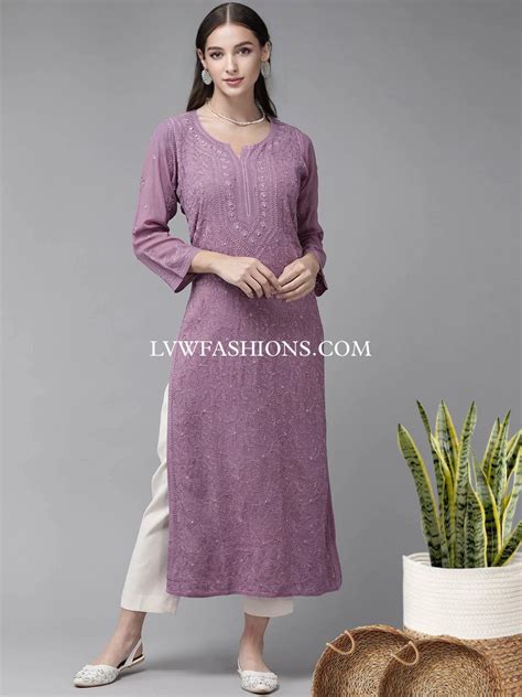 Mauve Premium Georgette Kurta Chikankari embroidery